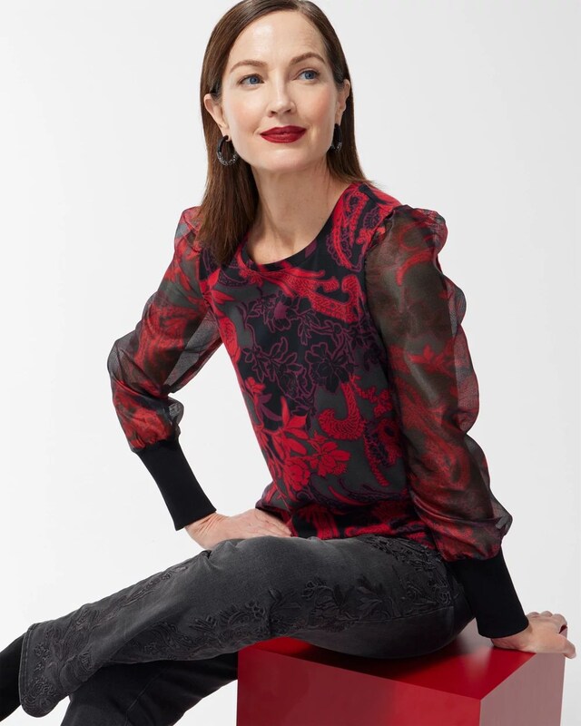 Floral Organza Sleeve Tee - image 2
